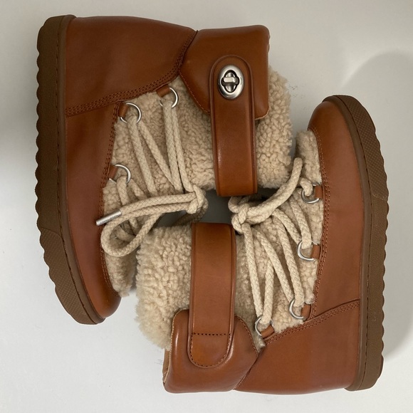 COACH Monroe Shearling Lace-Up Wedge Booties - Picture 9 of 12